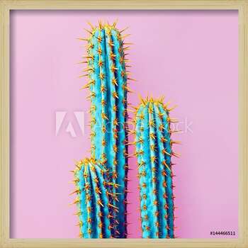 Gerahmte Poster Set Neon Cactus. Minimal creative stillife