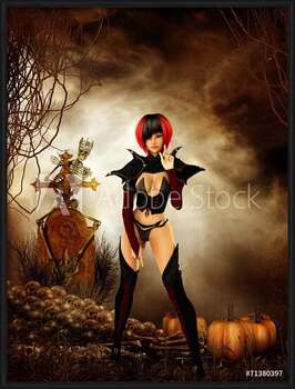 Gerahmte Poster Goth girl in cemetary on halloween night