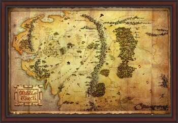 Gerahmte Poster The Hobbit - Middle Earth Map